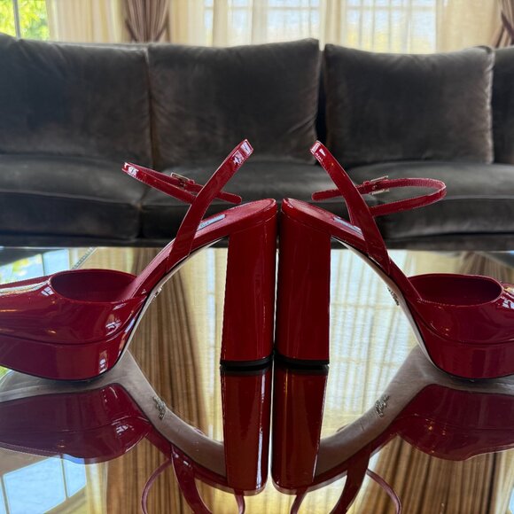 Prada Red Patent Leather Platform Heels - Picture 2 of 5